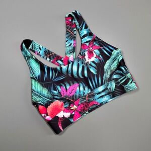 XO ACTIVE Sports Bra Tropical Floral Black Green